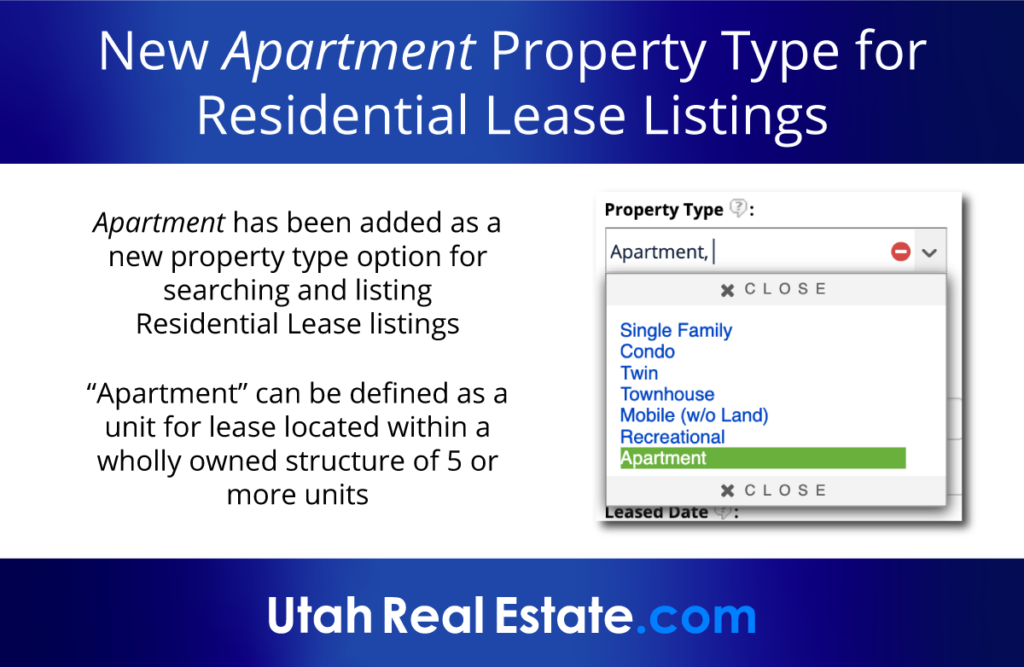New Apartment Property Type for Residential Lease Listings