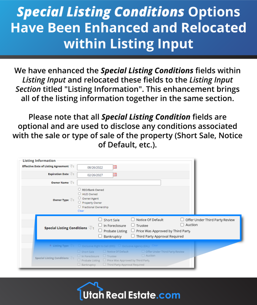Special Listing Conditions Options Have Been Enhanced and Relocated within Listing Input