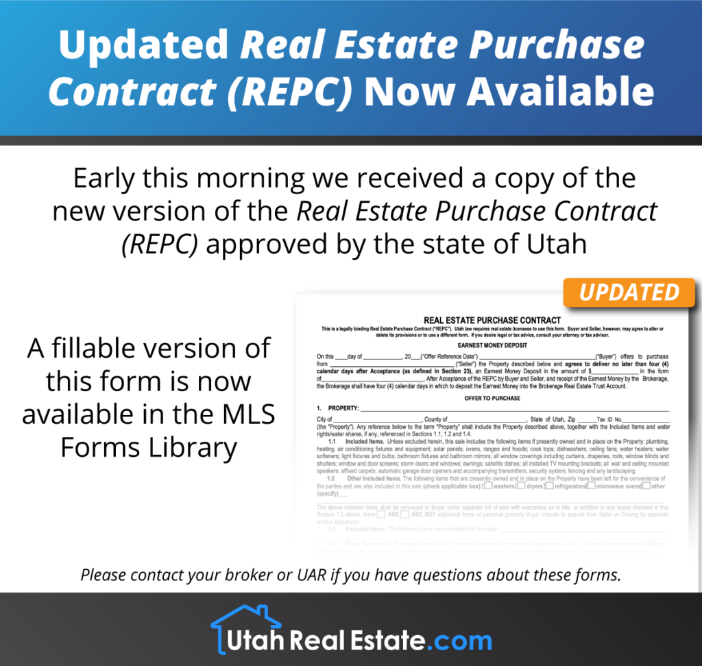 Updated Real Estate Purchase Contract (REPC) Now Available