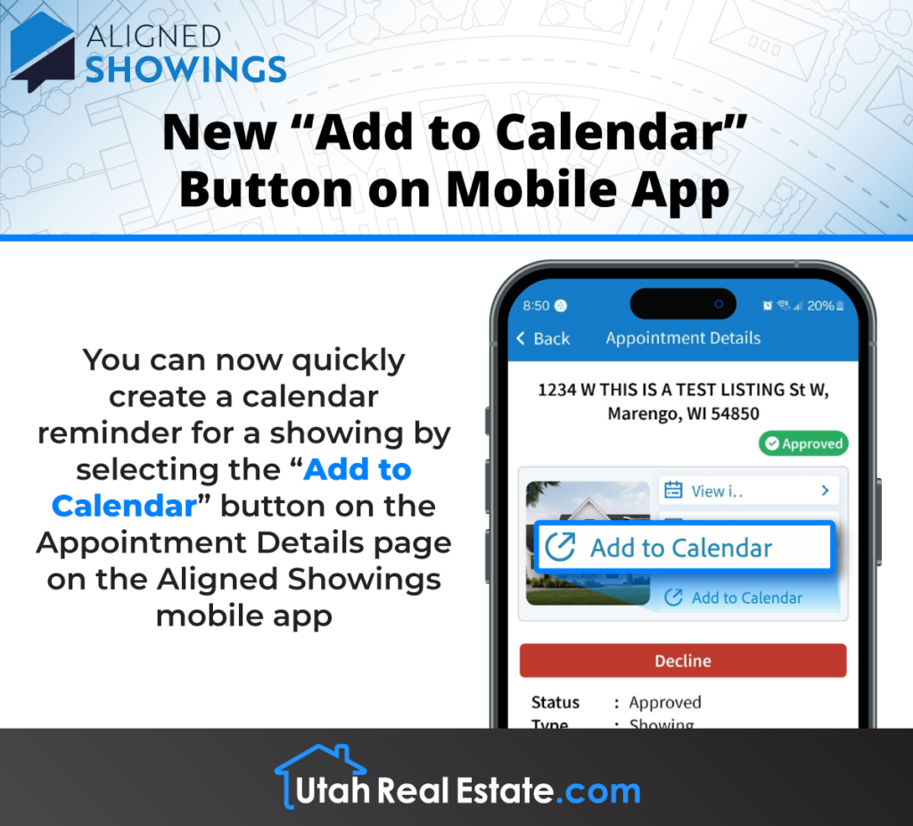 New "Add to Calendar" Button on Aligned Showings Mobile App