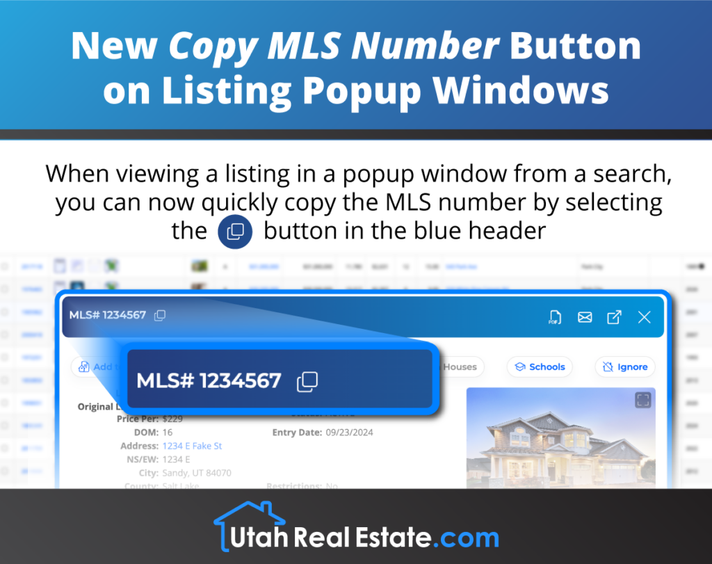 New Copy MLS Number Button on Listing Popup Windows
