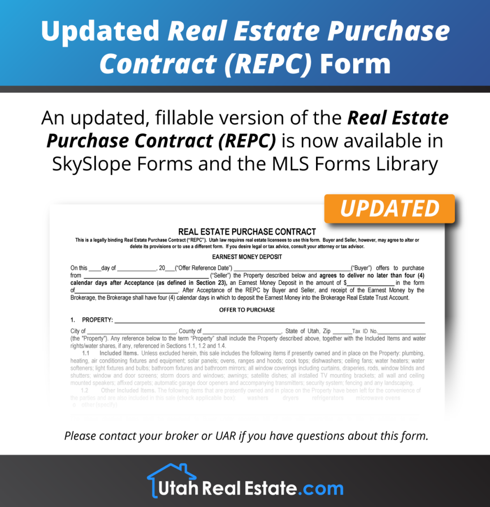 Updated Real Estate Purchase Contract (REPC) Form