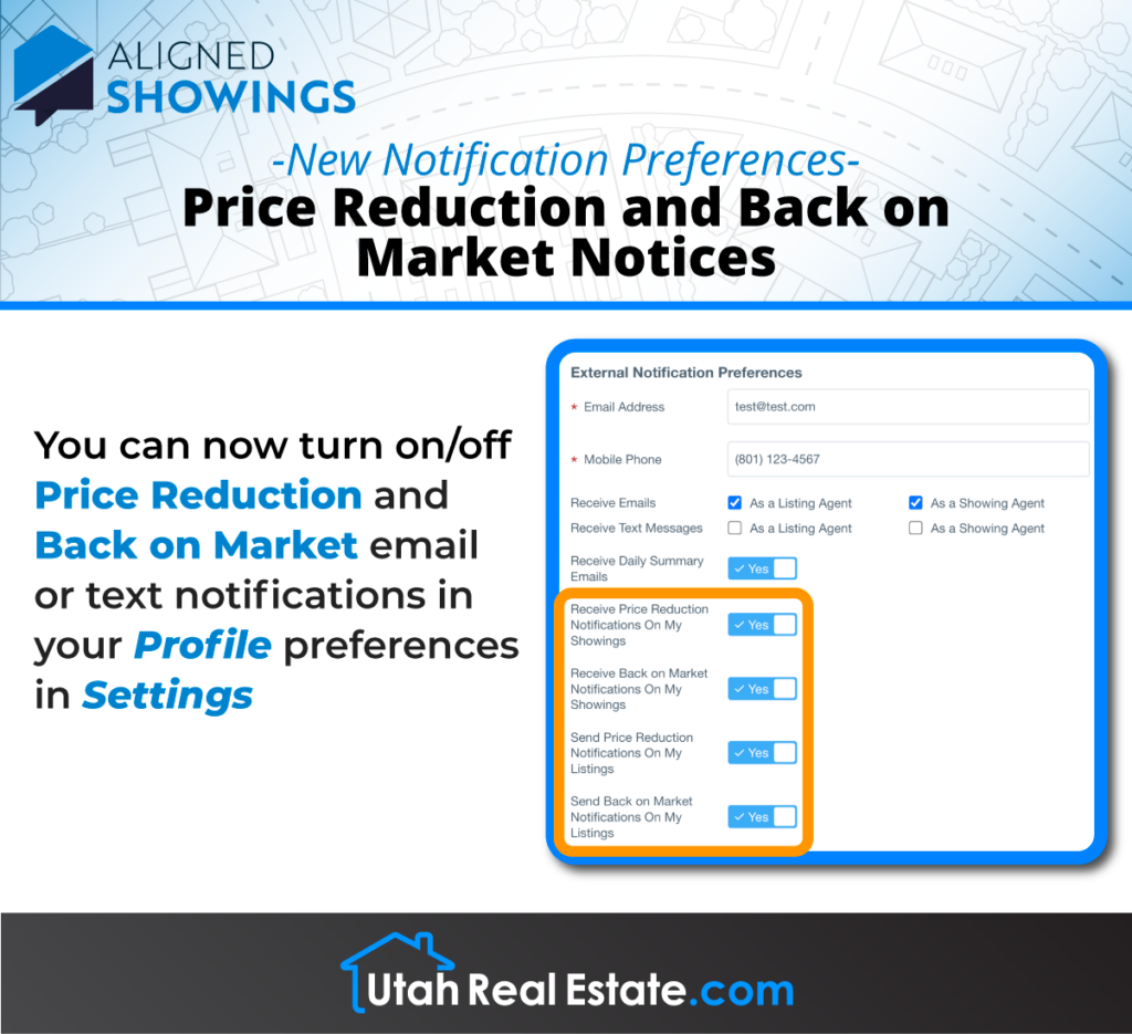 New Aligned Showings Notification Preferences-Price Reduction and Back on Market Notices