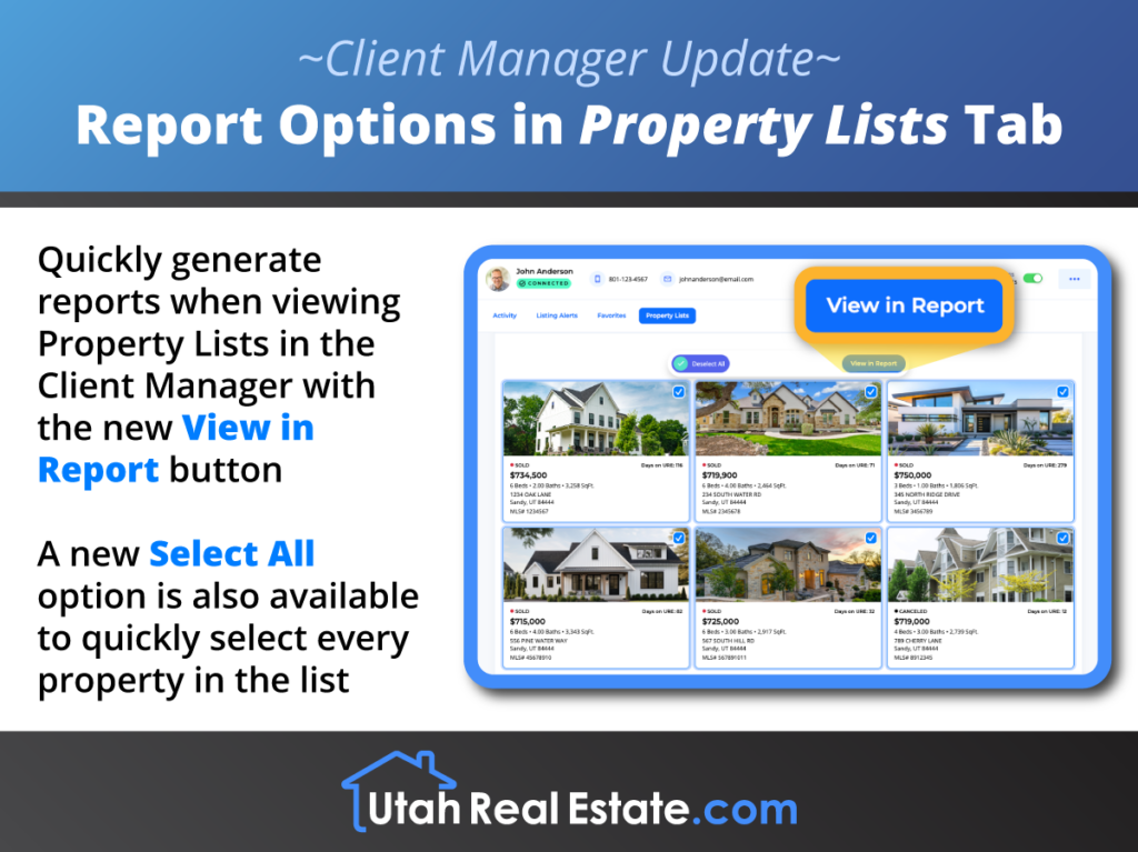 Client Manager Update - Report Options in Property Lists Tab