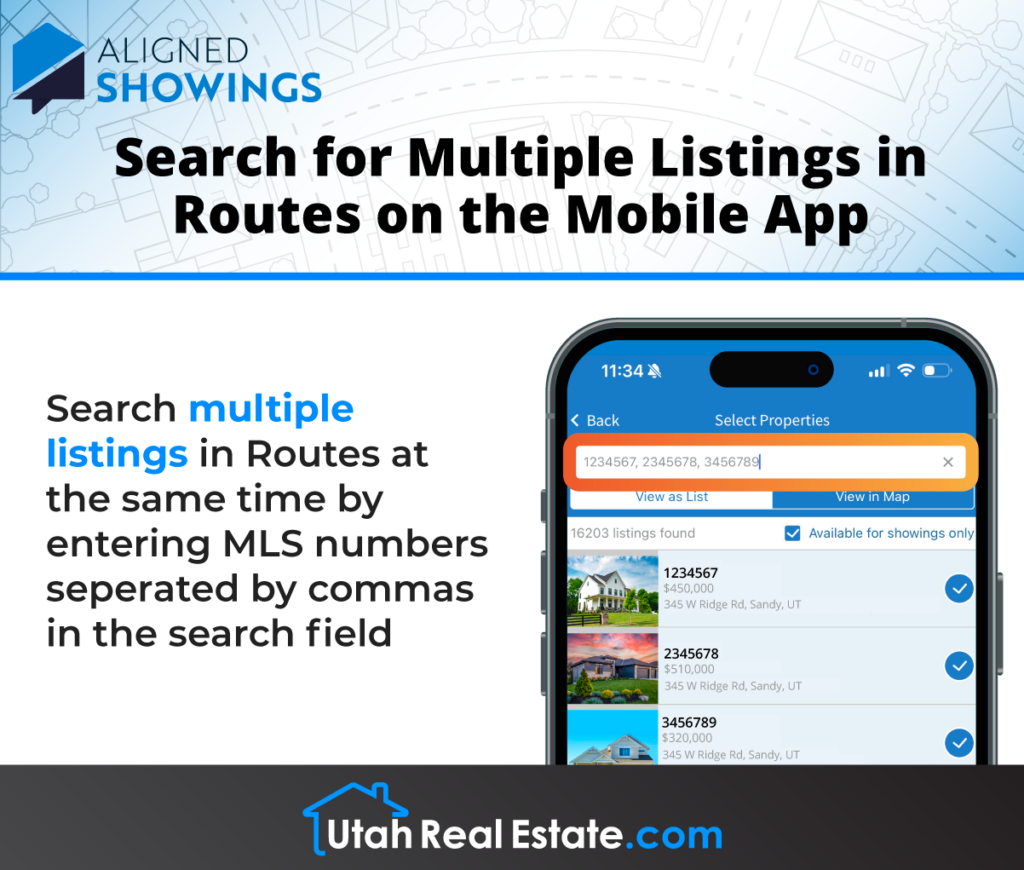 Aligned Showings – Search for Multiple Listings in Routes on the Mobile App